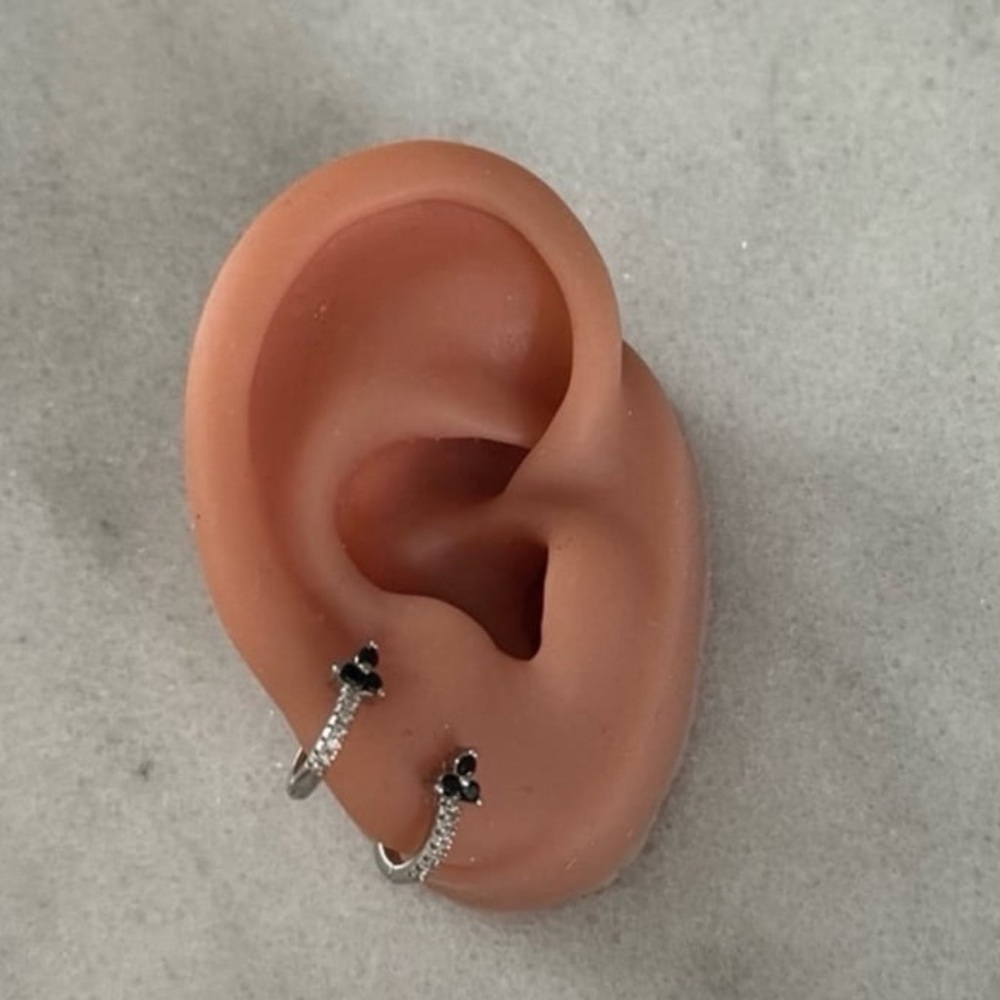 COPY - Sterling Silver Black Crystal Flower Small Huggie Hoop Earrings
Brand… - Picture 3 of 5